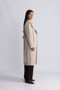 Cashmere Coat W Clareta Belt Midi - Champagne Beige