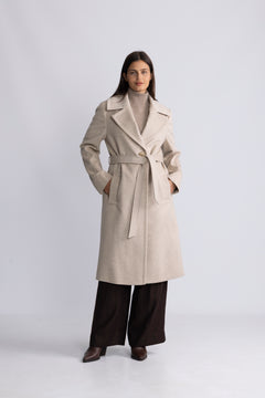 Cashmere Coat W Clareta Belt Midi - Champagne Beige