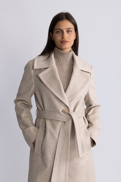 Cashmere Coat W Clareta Belt Midi - Champagne Beige