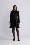 Tailored Satin Belt Dress - Black