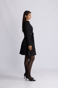 Tailored Satin Belt Dress - Black