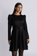 Tailored Satin Belt Dress - Black