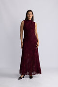 Flower Mesh Maxi Dress - Zinfandel