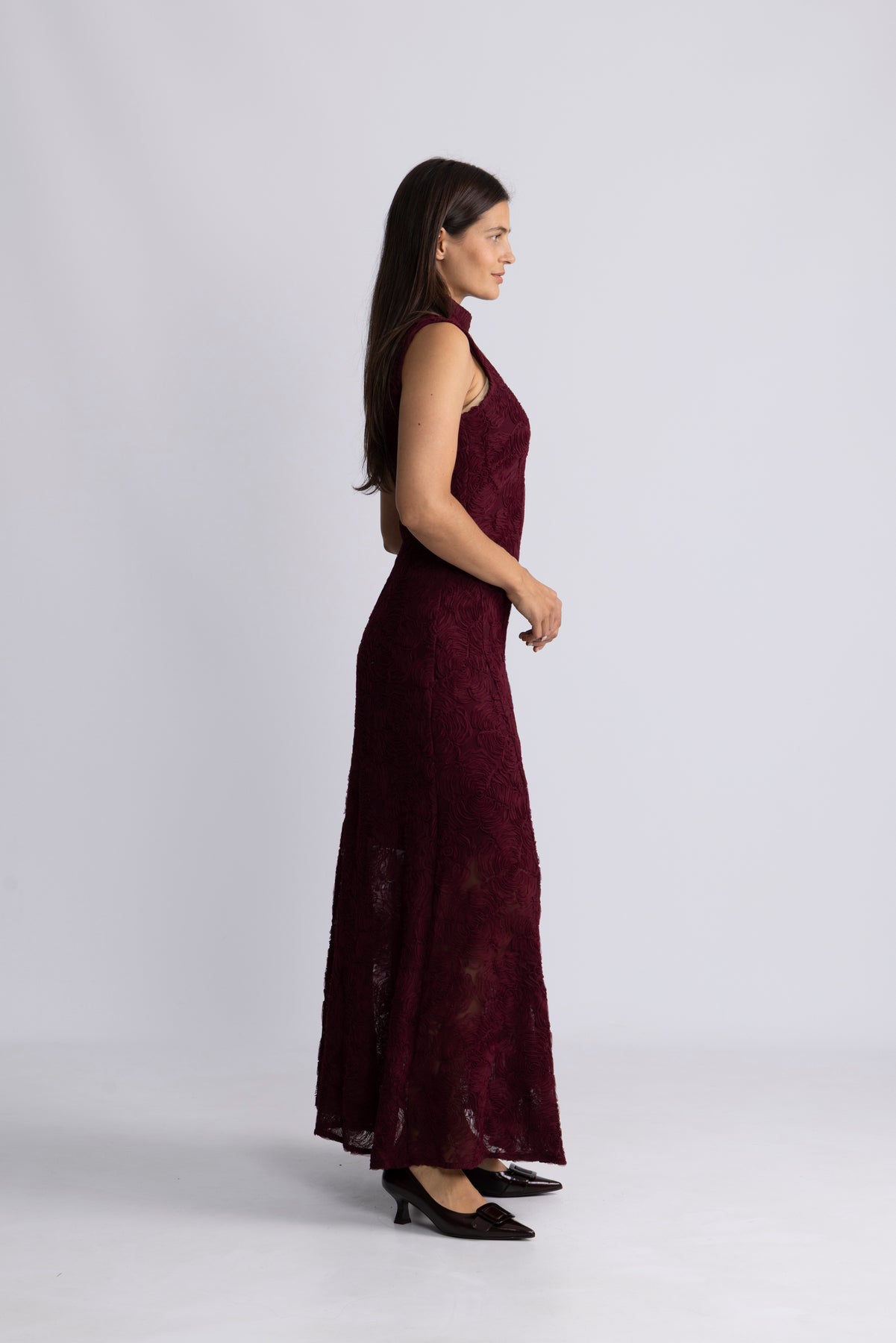 Flower Mesh Maxi Dress - Zinfandel