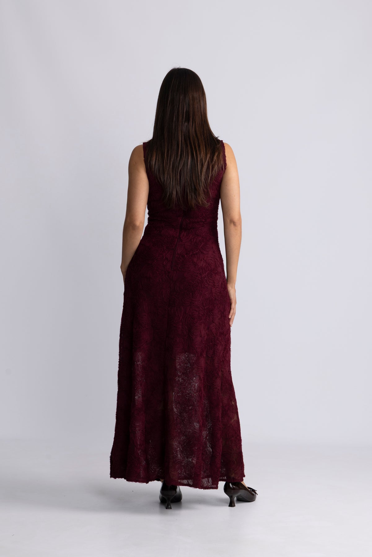 Flower Mesh Maxi Dress - Zinfandel