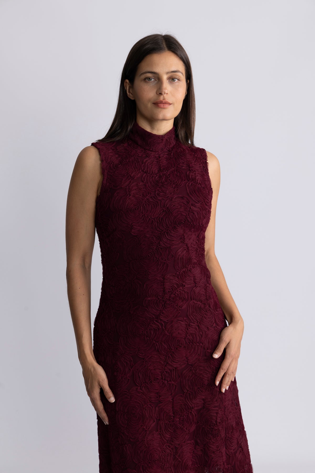 Flower Mesh Maxi Dress - Zinfandel