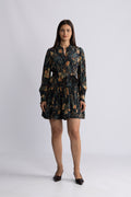 Simona Silk Long Sleeve Mini Dress - Nuit