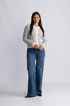 Yaslivia Ls Short Knit Cardigan - Birch Dazzling Blue