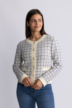 Yaslivia Ls Short Knit Cardigan - Birch Dazzling Blue