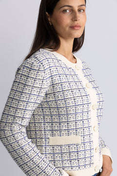 Yaslivia Ls Short Knit Cardigan - Birch Dazzling Blue