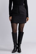Kaya-Elin Wool Blend Skirt - Black Herringbone