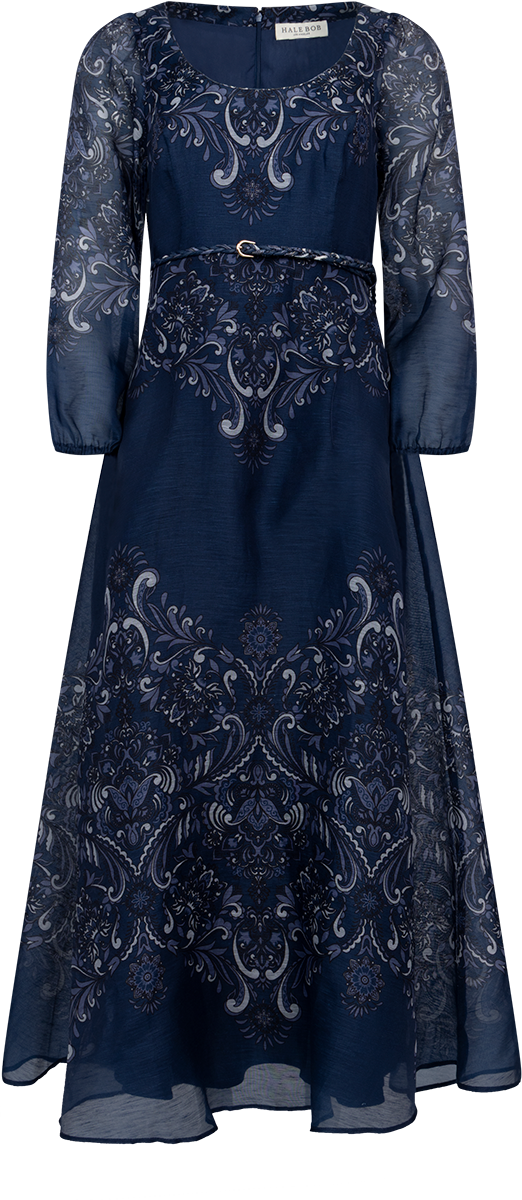 Aspyn Long Dress Silk/Linen - Navy