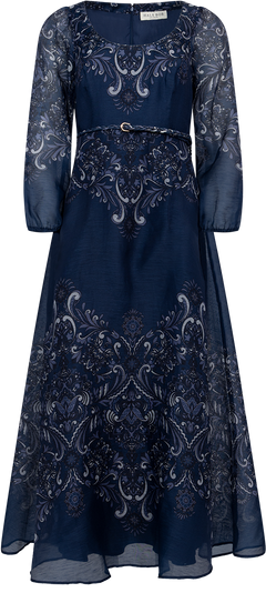 Aspyn Long Dress Silk/Linen - Navy