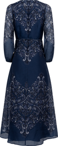 Aspyn Long Dress Silk/Linen - Navy