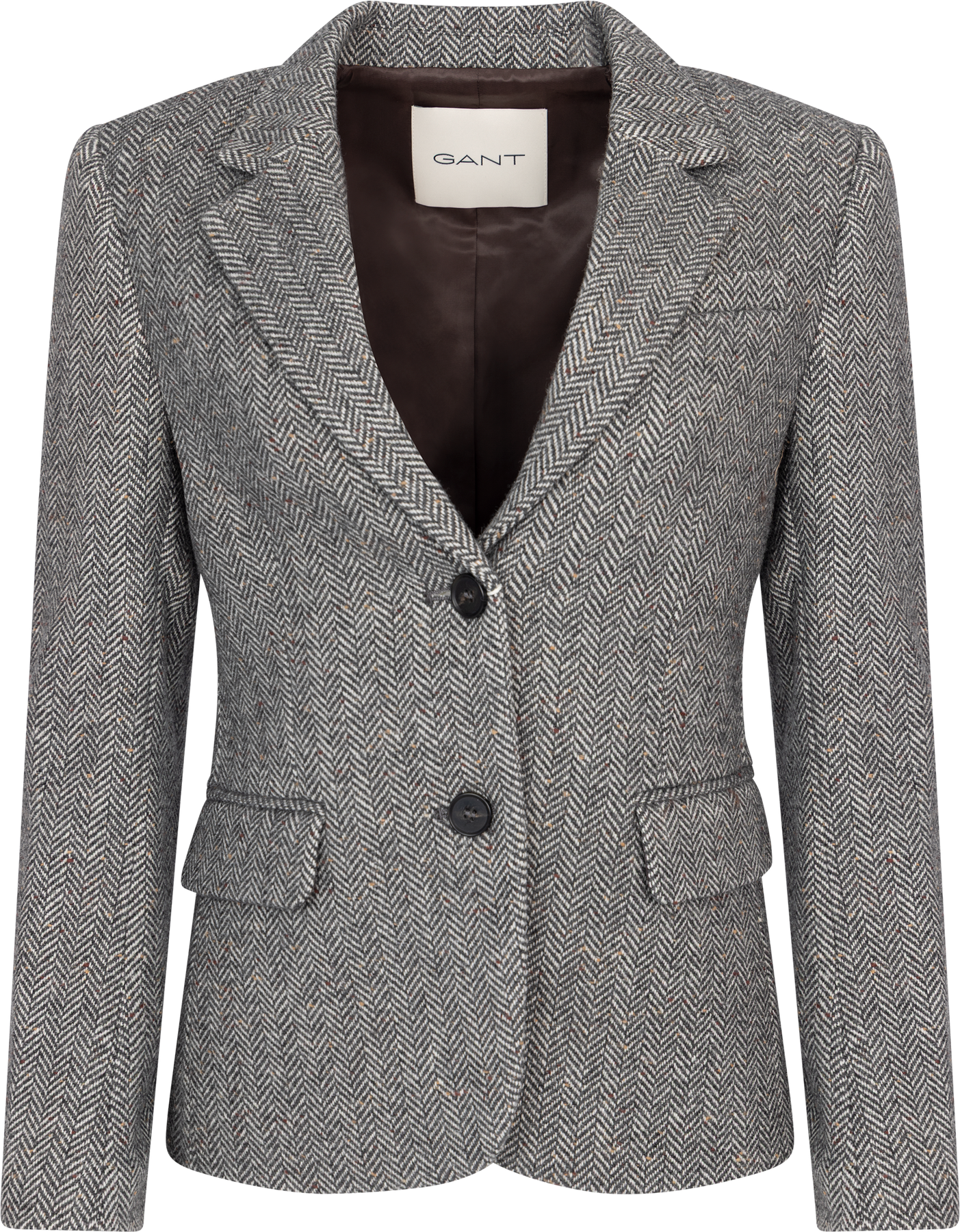 Slim Wool Blend Herringbone Blazer - Dark Grey Melange