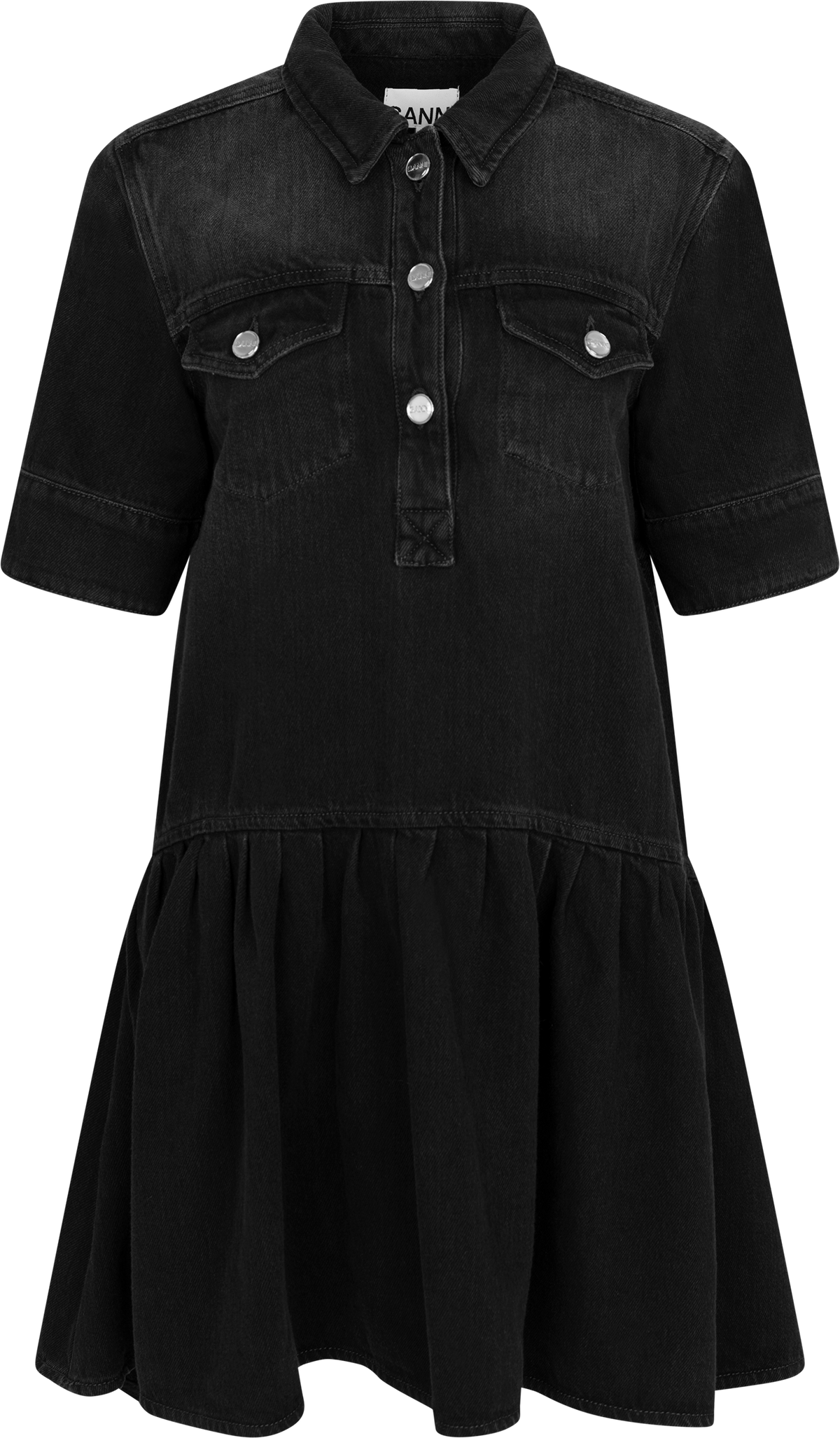 Soft Rigid Denim Mini Dress - Black Washed