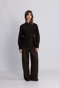 Fia Ls Suede Shirt - Espresso