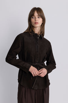 Fia Ls Suede Shirt - Espresso