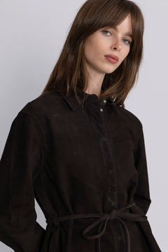 Fia Ls Suede Shirt - Espresso