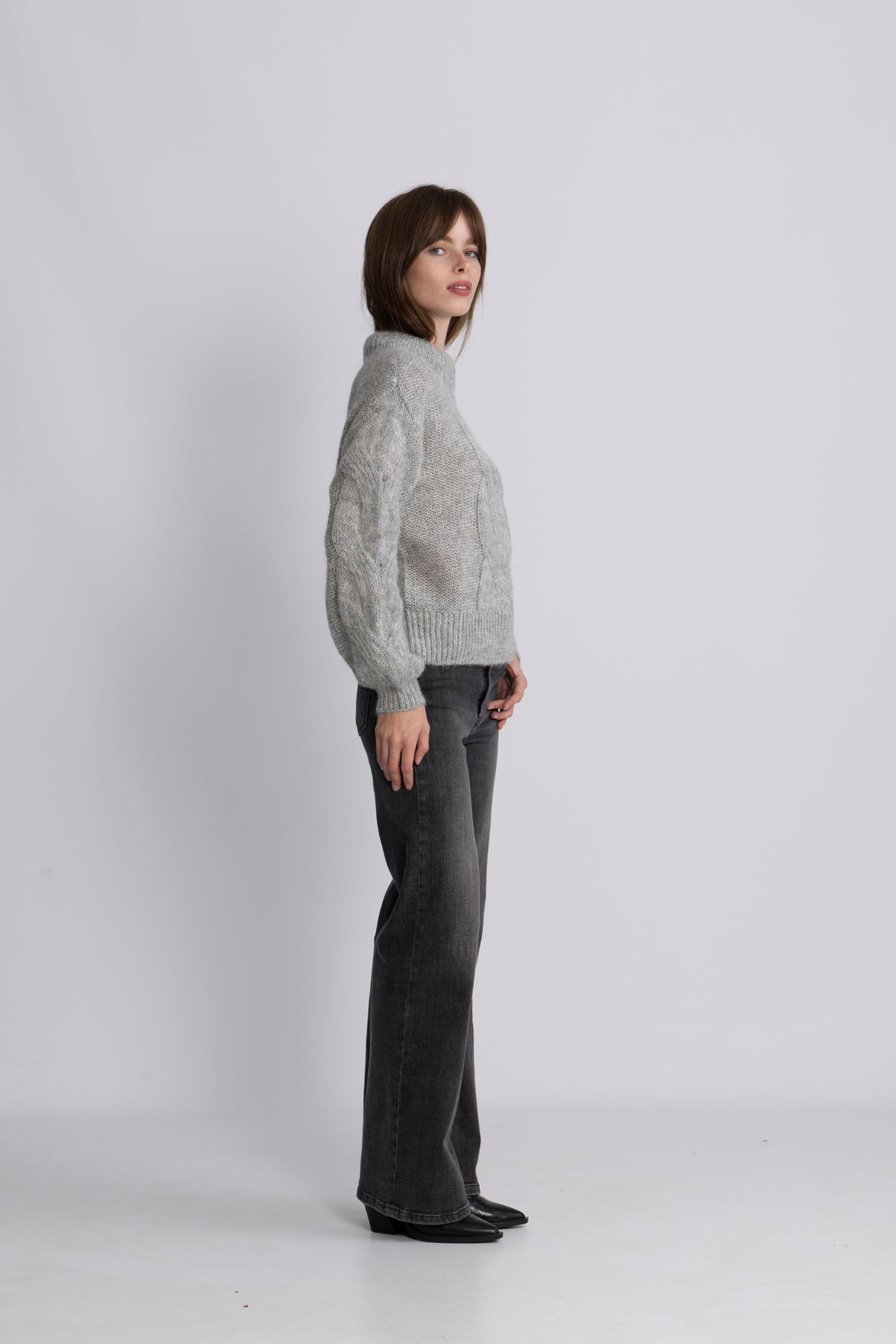 Yasluris Ls Wool Blend Knit Pullover New - Light Grey Melange