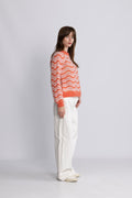 Yasemani Ls Knit Pullover S. - Hot Coral Tickled Pink + Birch