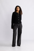 Yasemilie Ls Knit Cardigan - Black Gold Buttons