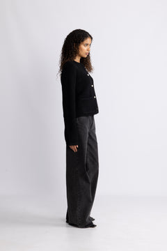 Yasemilie Ls Knit Cardigan - Black Gold Buttons