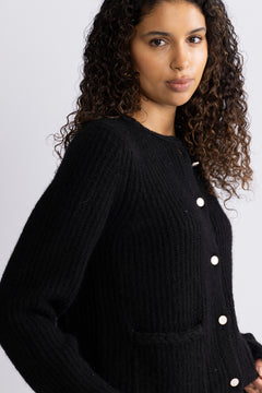 Yasemilie Ls Knit Cardigan - Black Gold Buttons