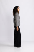 Slim Wool Blend Herringbone Blazer - Dark Grey Melange