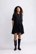 Soft Rigid Denim Mini Dress - Black Washed