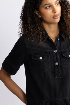Soft Rigid Denim Mini Dress - Black Washed