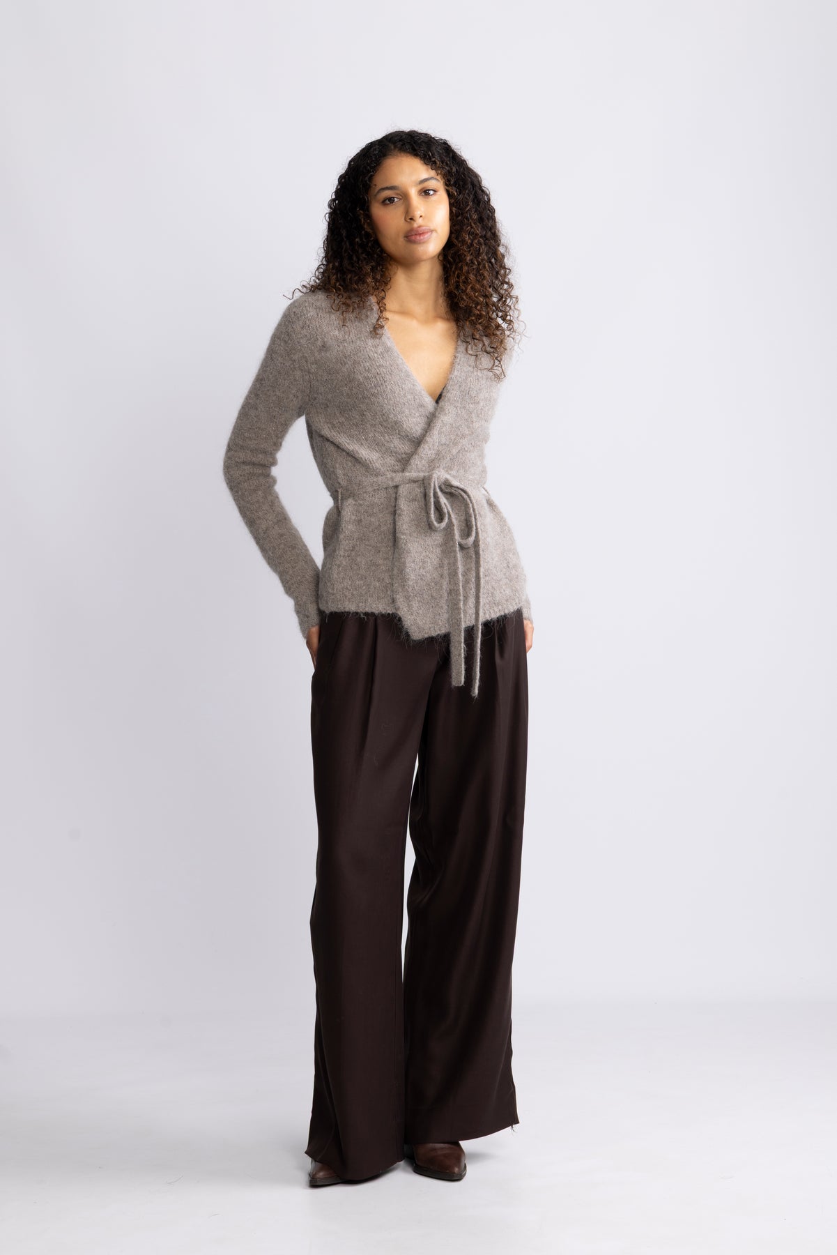 Gabella Ls Knit Belt Cardigan - Steel Gray