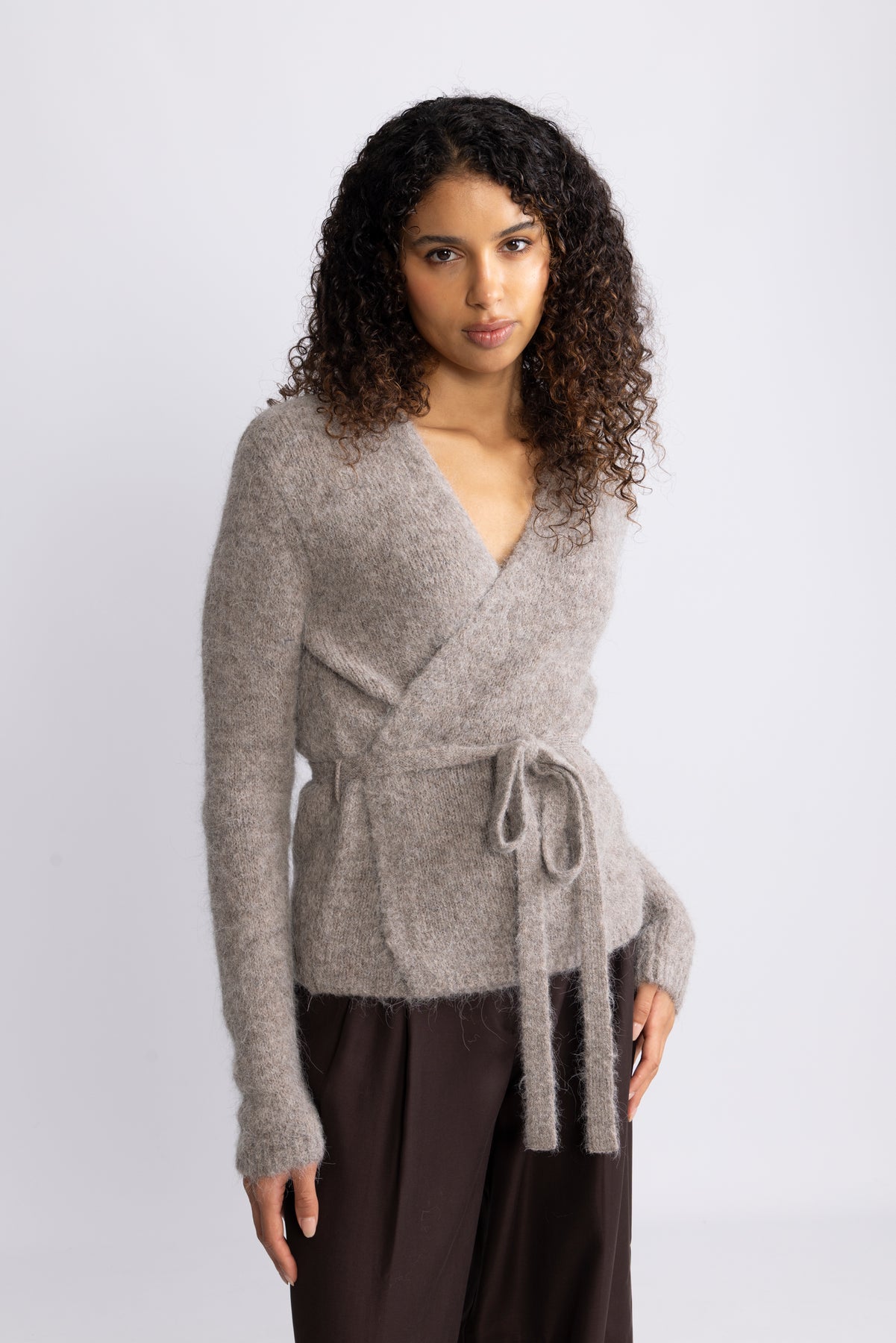 Gabella Ls Knit Belt Cardigan - Steel Gray