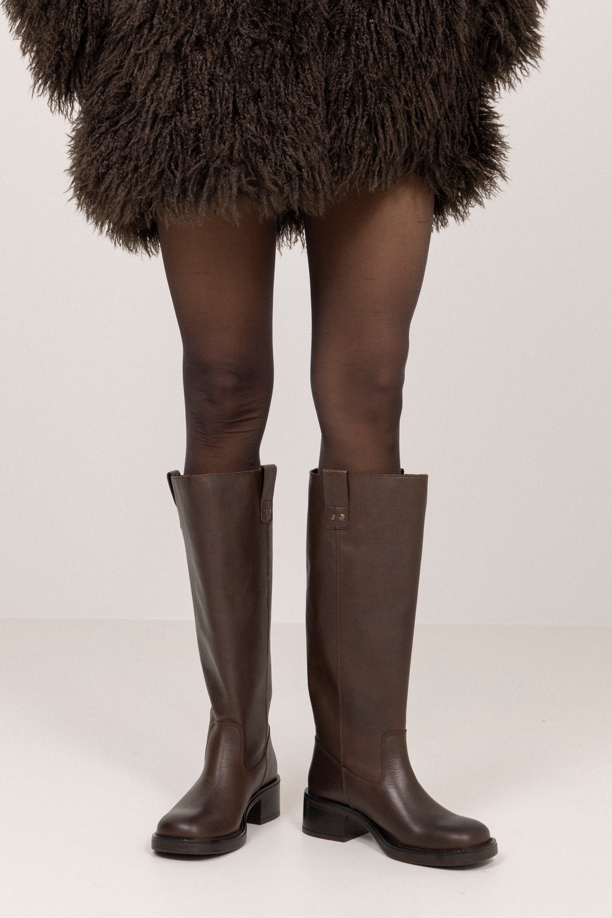 Biamary Knee High Pull On Boot Pull Up Leather - Brown