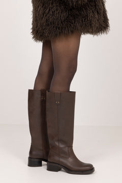 Biamary Knee High Pull On Boot Pull Up Leather - Brown