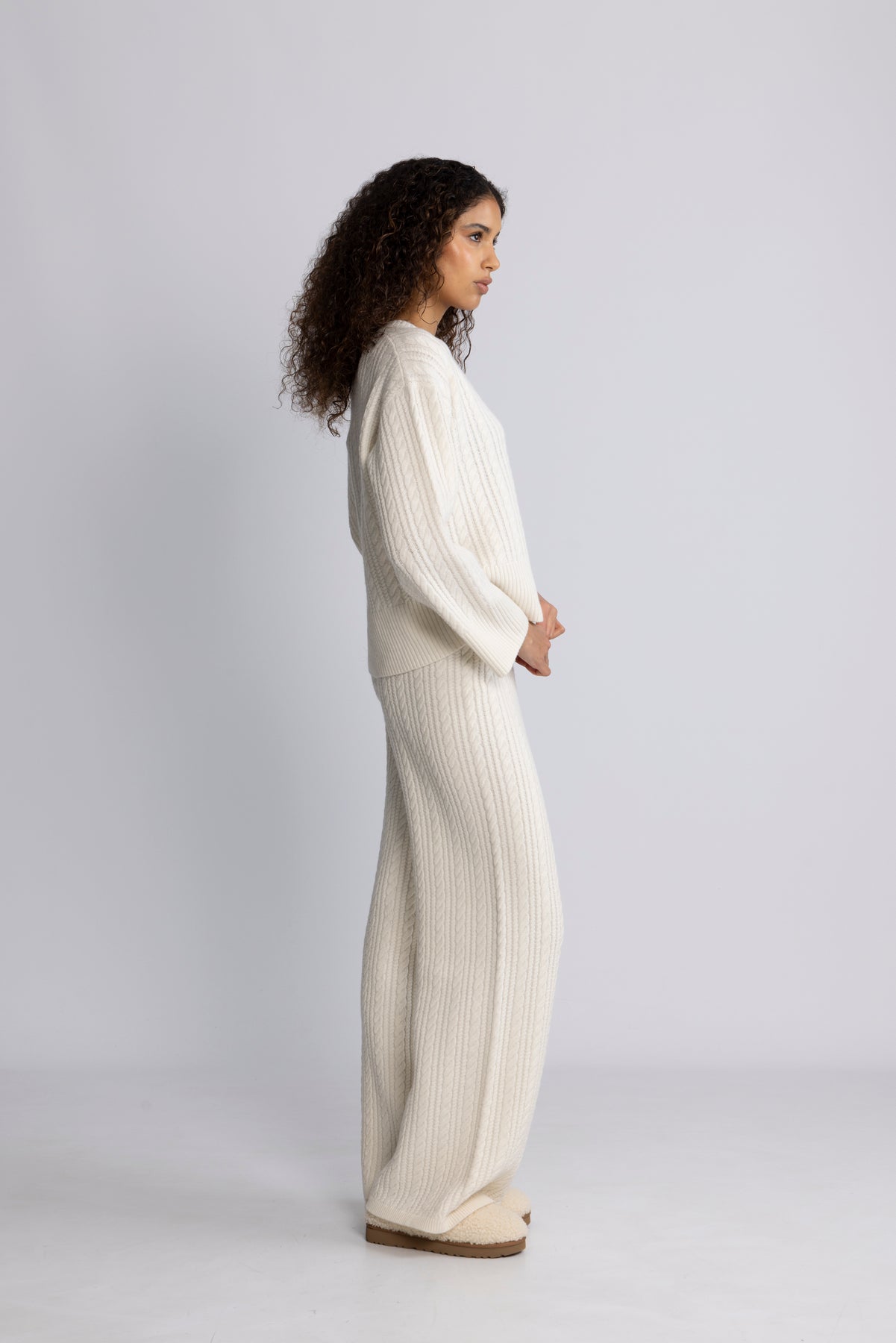 Cathy Cashmere Cable Knit Pant - Cream