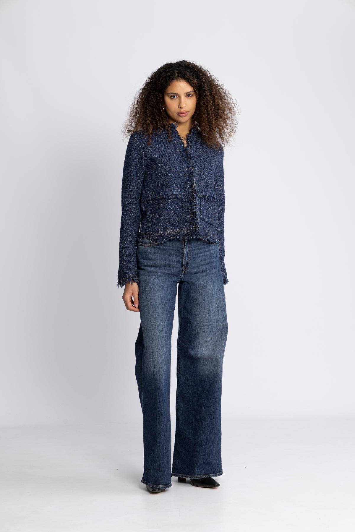 Yassargo Ls Knit Cardigan - Sargasso Sea Gold Lurex
