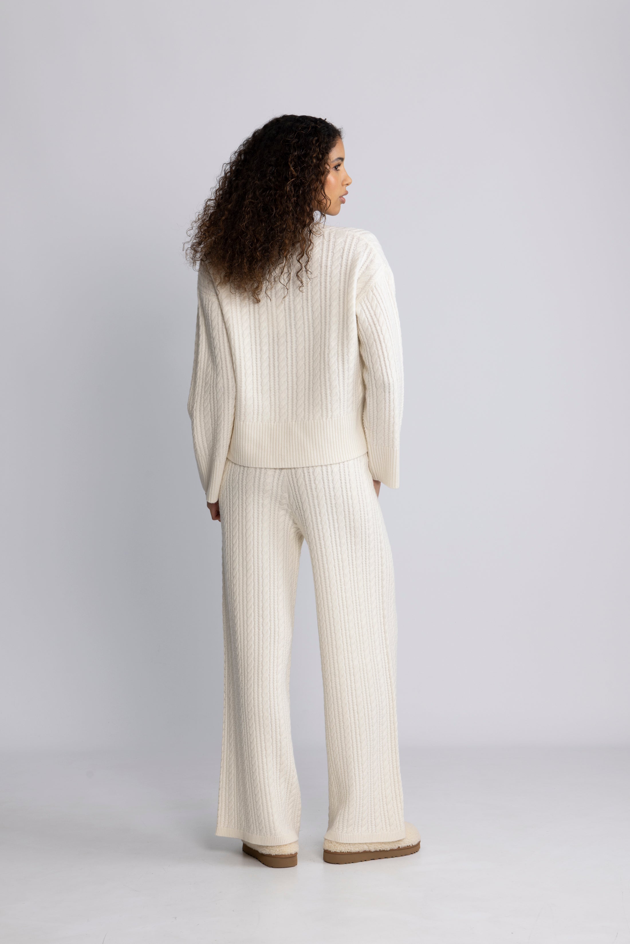 Cathy Cashmere Cable Knit Pant - Cream