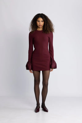 Frill Sleeved Mini Dress - Zinfandel