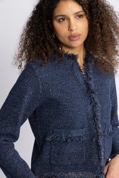 Yassargo Ls Knit Cardigan - Sargasso Sea Gold Lurex