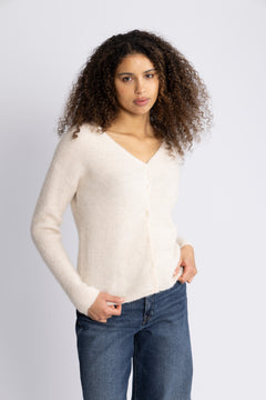 Sia Ras Ls Knit V-Neck Cardigan - Birch Melange