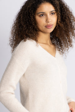 Sia Ras Ls Knit V-Neck Cardigan - Birch Melange