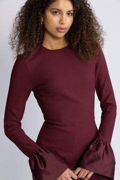 Frill Sleeved Mini Dress - Zinfandel