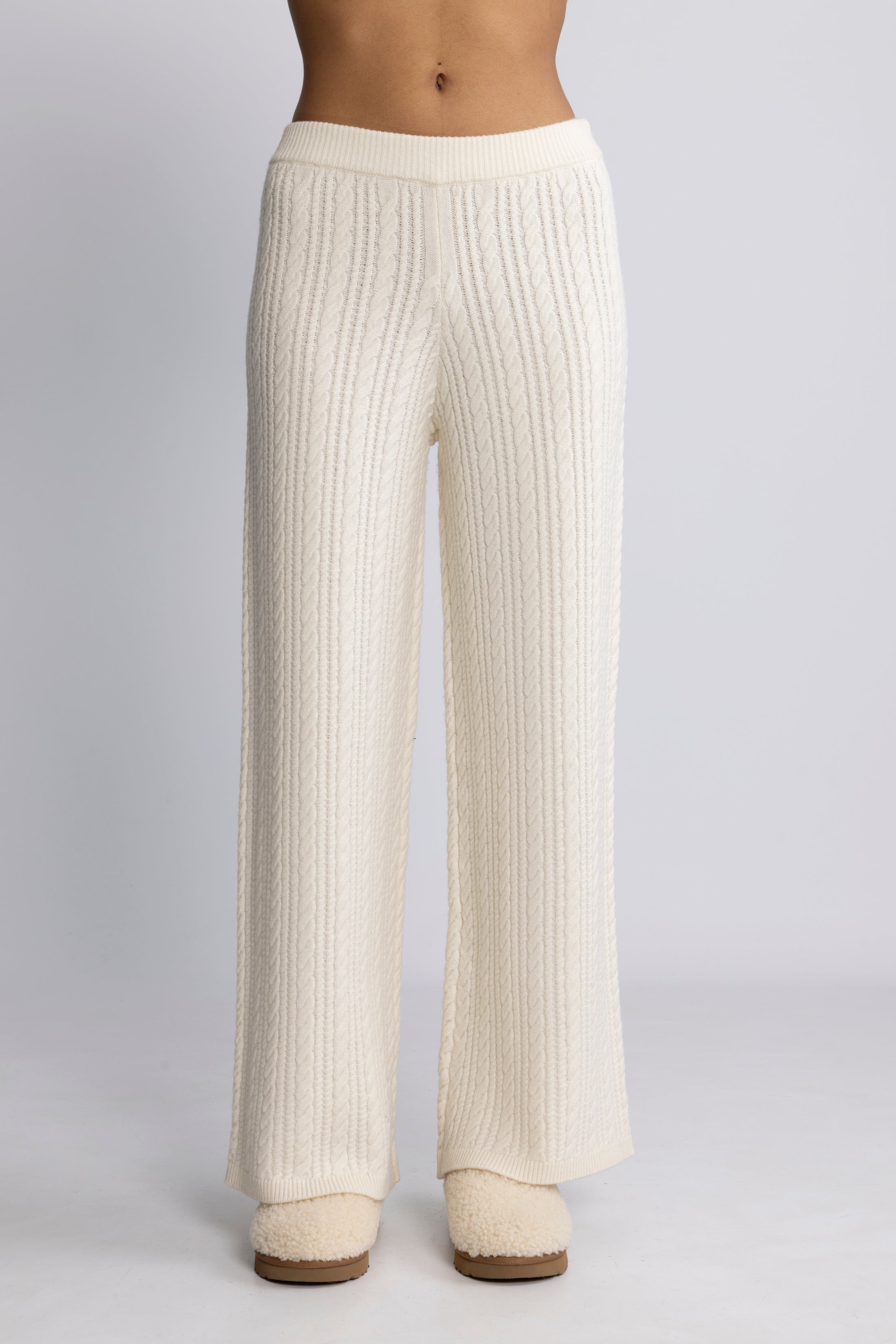 Cathy Cashmere Cable Knit Pant - Cream