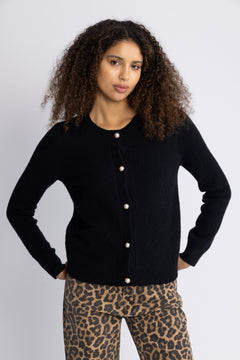 Boucle C-Neck Cardigan - Black