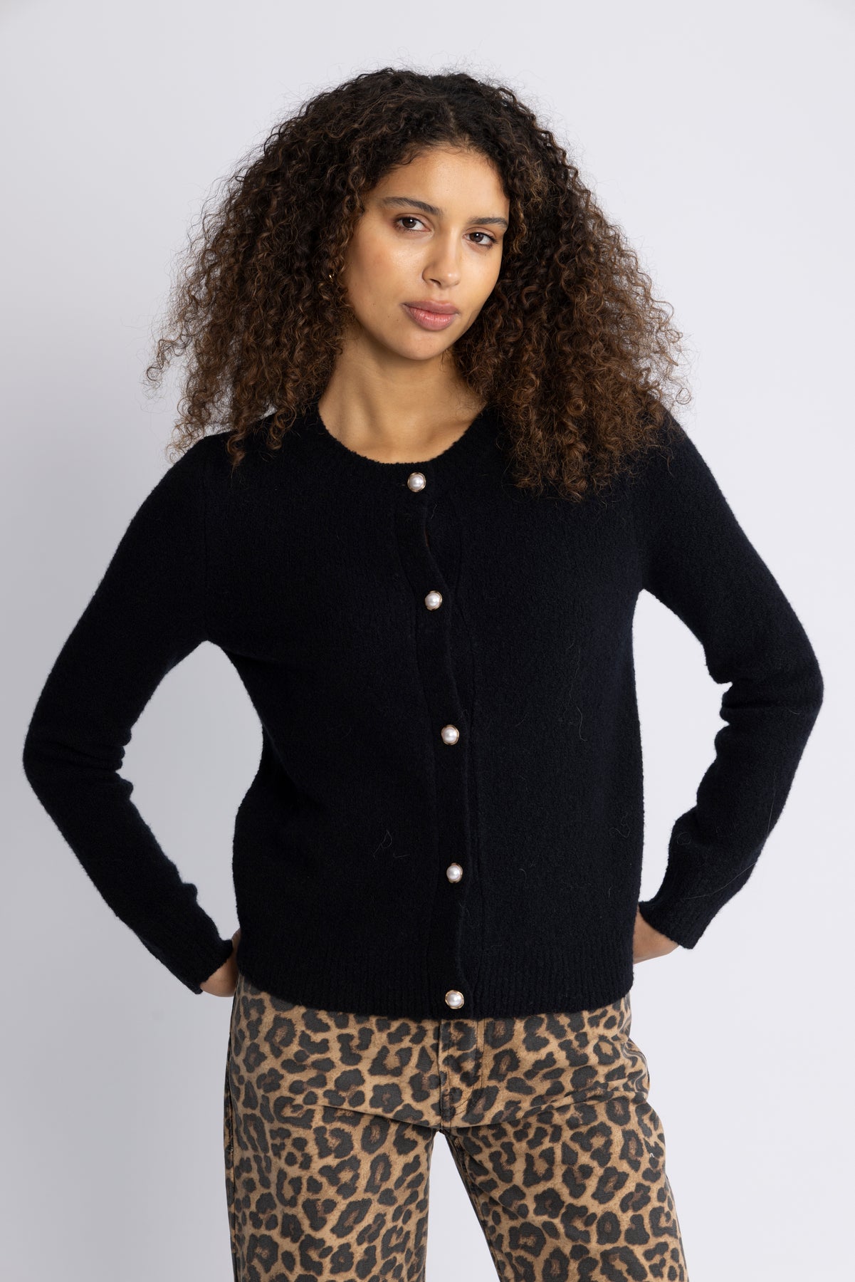 Boucle C-Neck Cardigan - Black