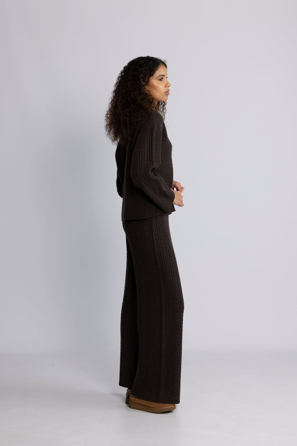 Cathy Cashmere Cable Knit Pant - Dark Brown