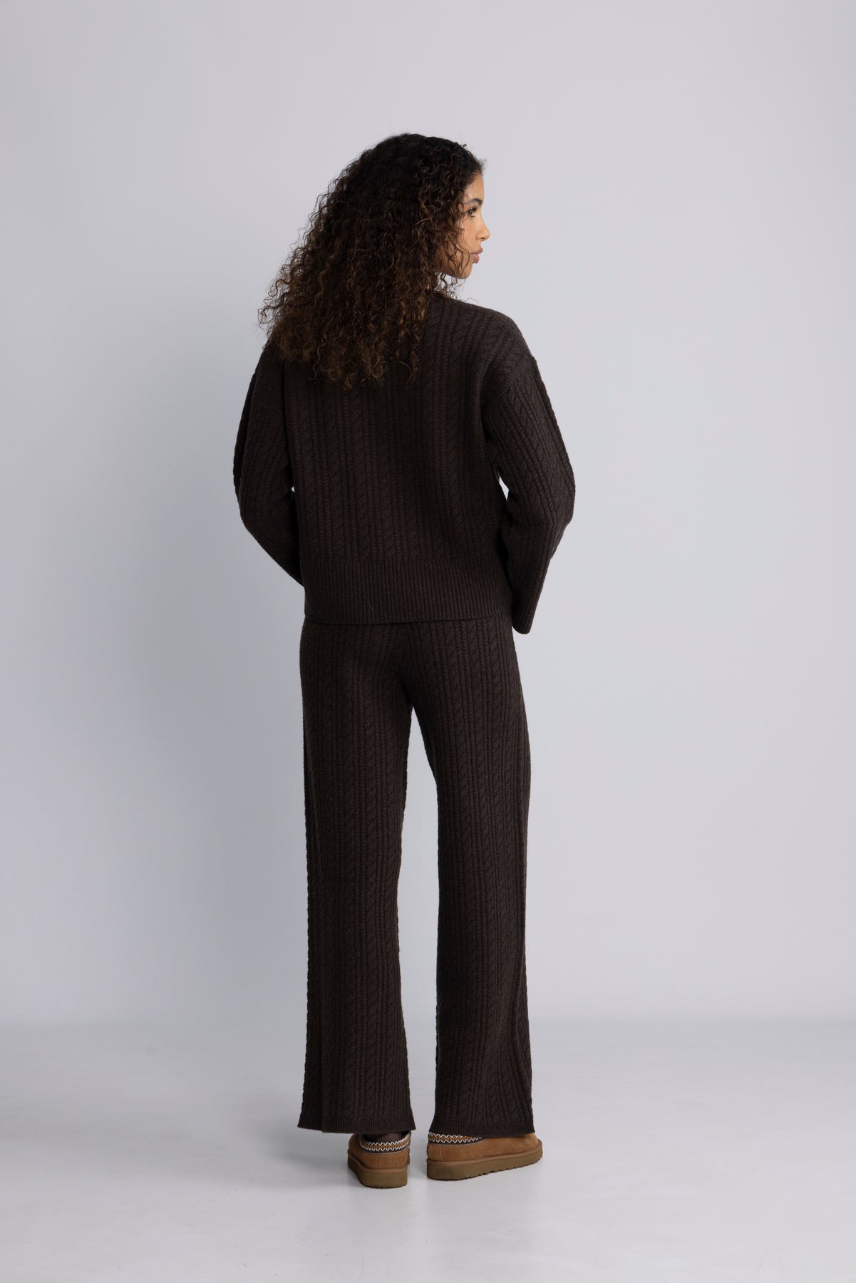Cathy Cashmere Cable Knit Pant - Dark Brown