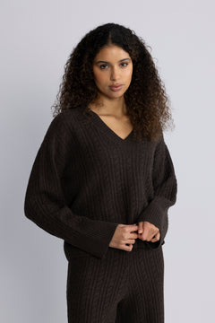Cathrine Cashmere Cable Knit Sweater - Dark Brown