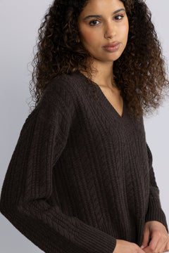 Cathrine Cashmere Cable Knit Sweater - Dark Brown